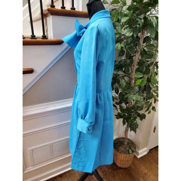 VTG Misscontinental Blue Polyester Long Sleeve Buttons Front Knee Length Dress - Picture 6 of 12